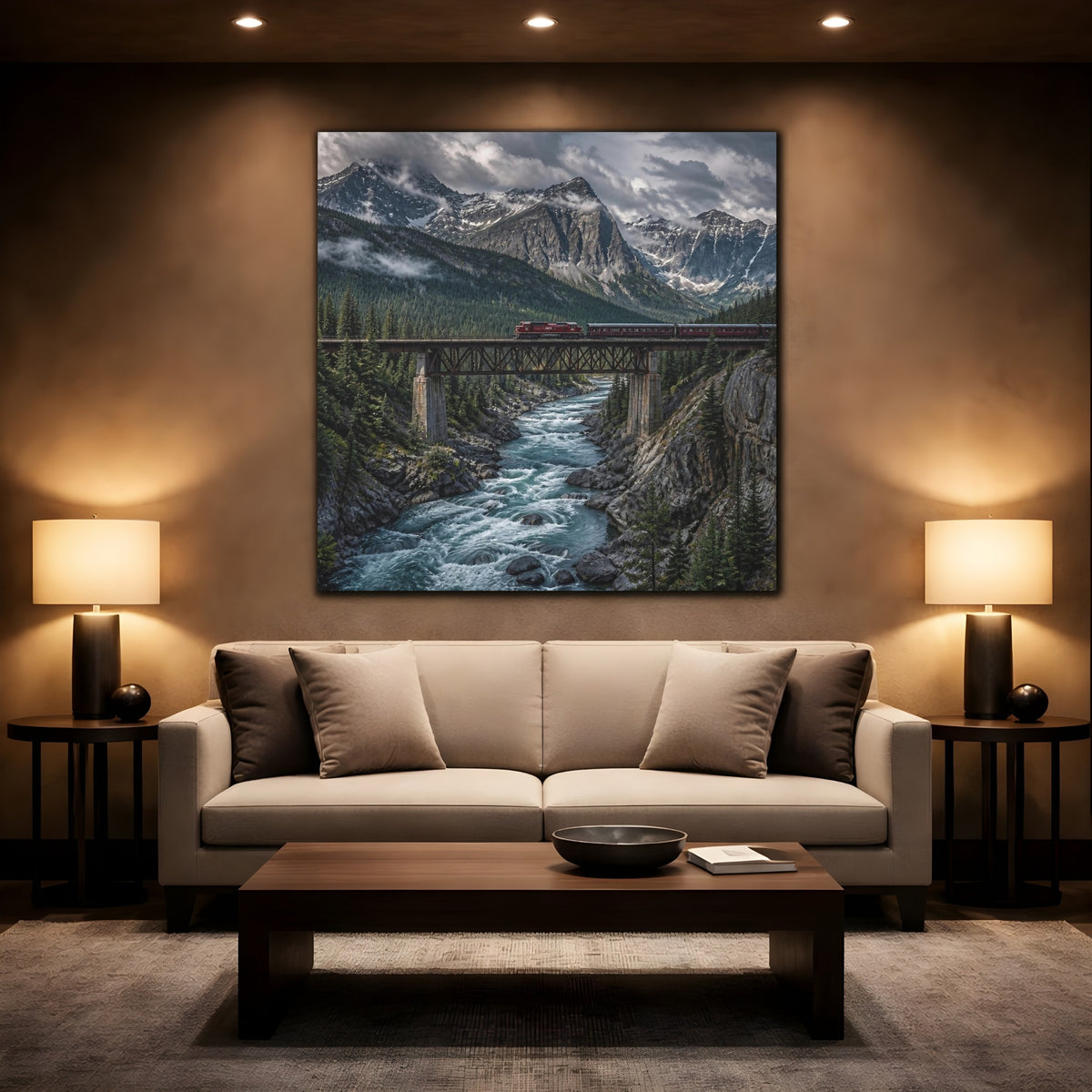 Mockup 2. Mountain Landscape With Train shown as canvas print
