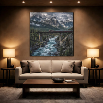 Mockup 2. Mountain Landscape With Train shown as canvas print