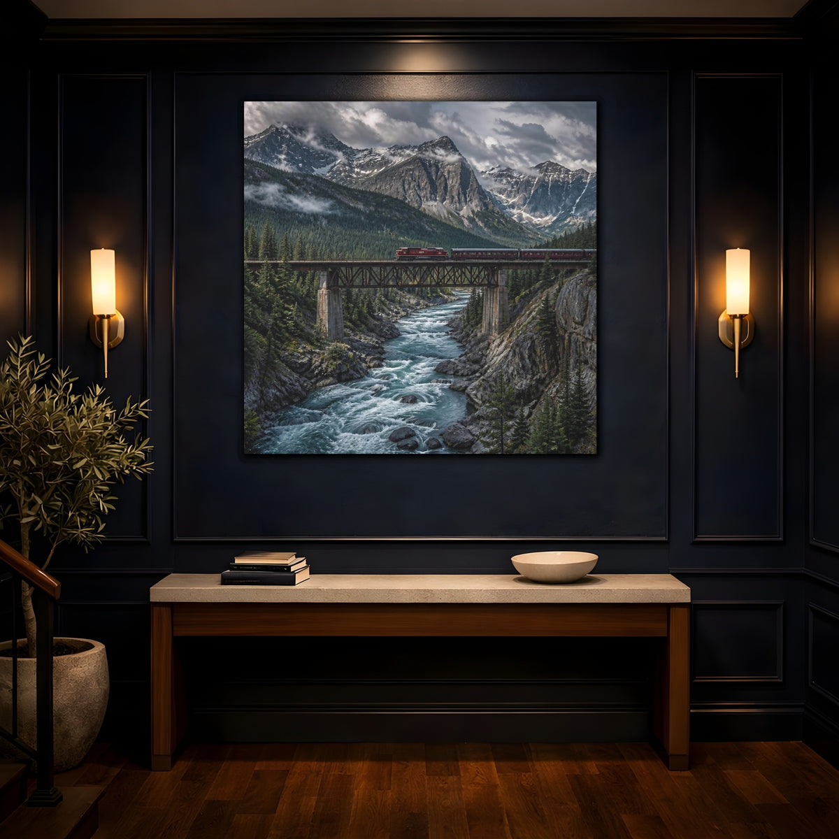 Mockup 4. Mountain Landscape With Train shown as canvas print