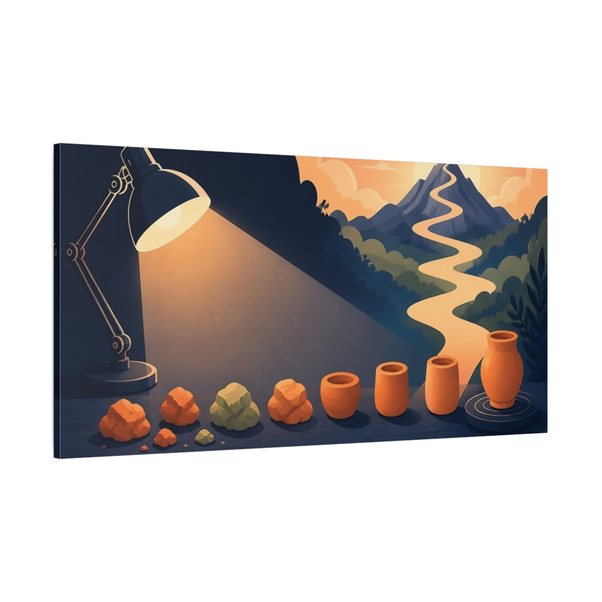 Side Mockup 2. Mountain Path Motivation shown as canvas print