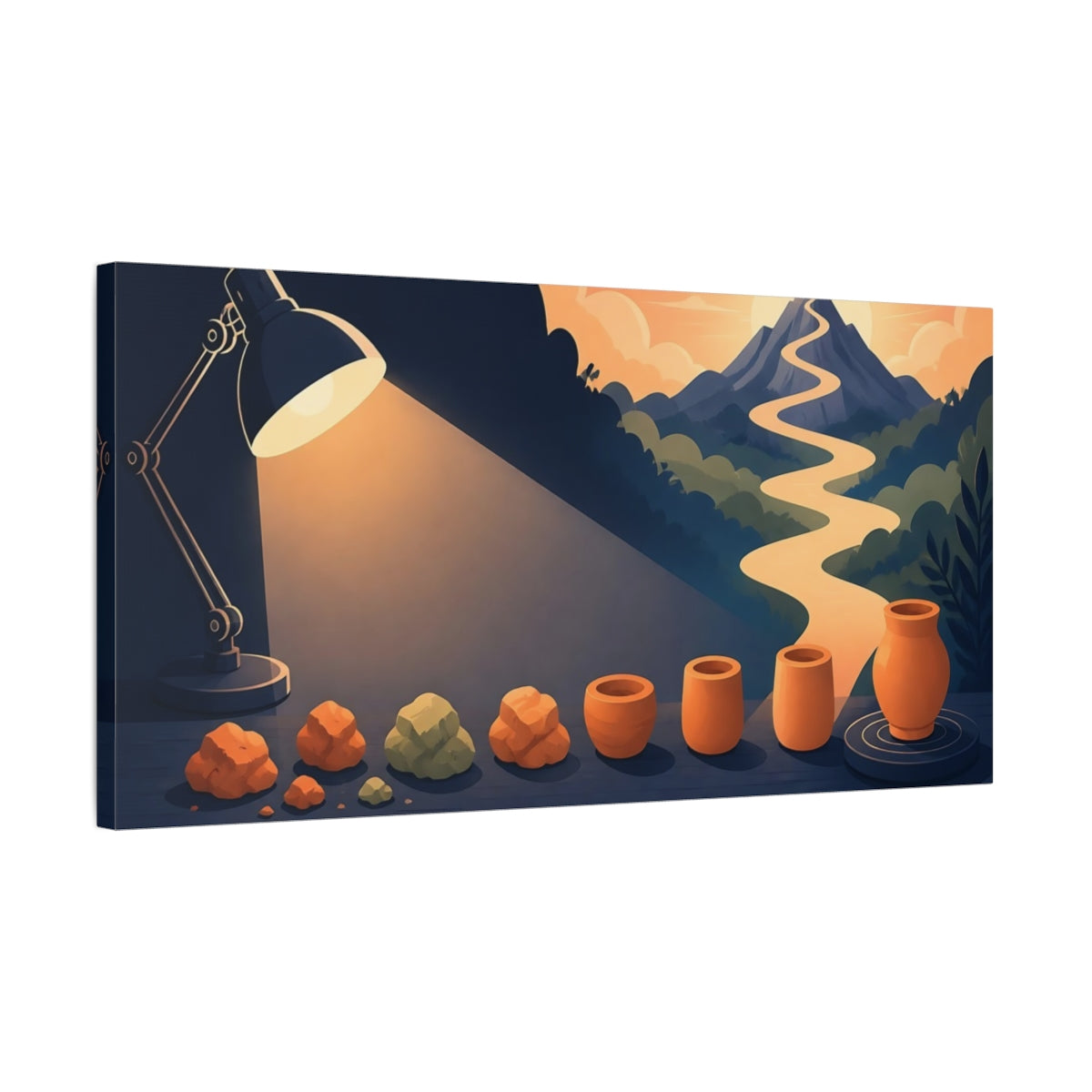 Side Mockup 1. Mountain Path Motivation shown as canvas print