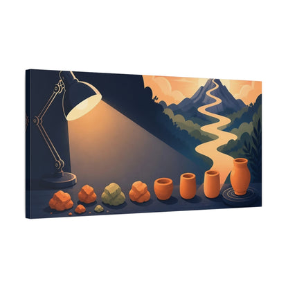 Side Mockup 1. Mountain Path Motivation shown as canvas print
