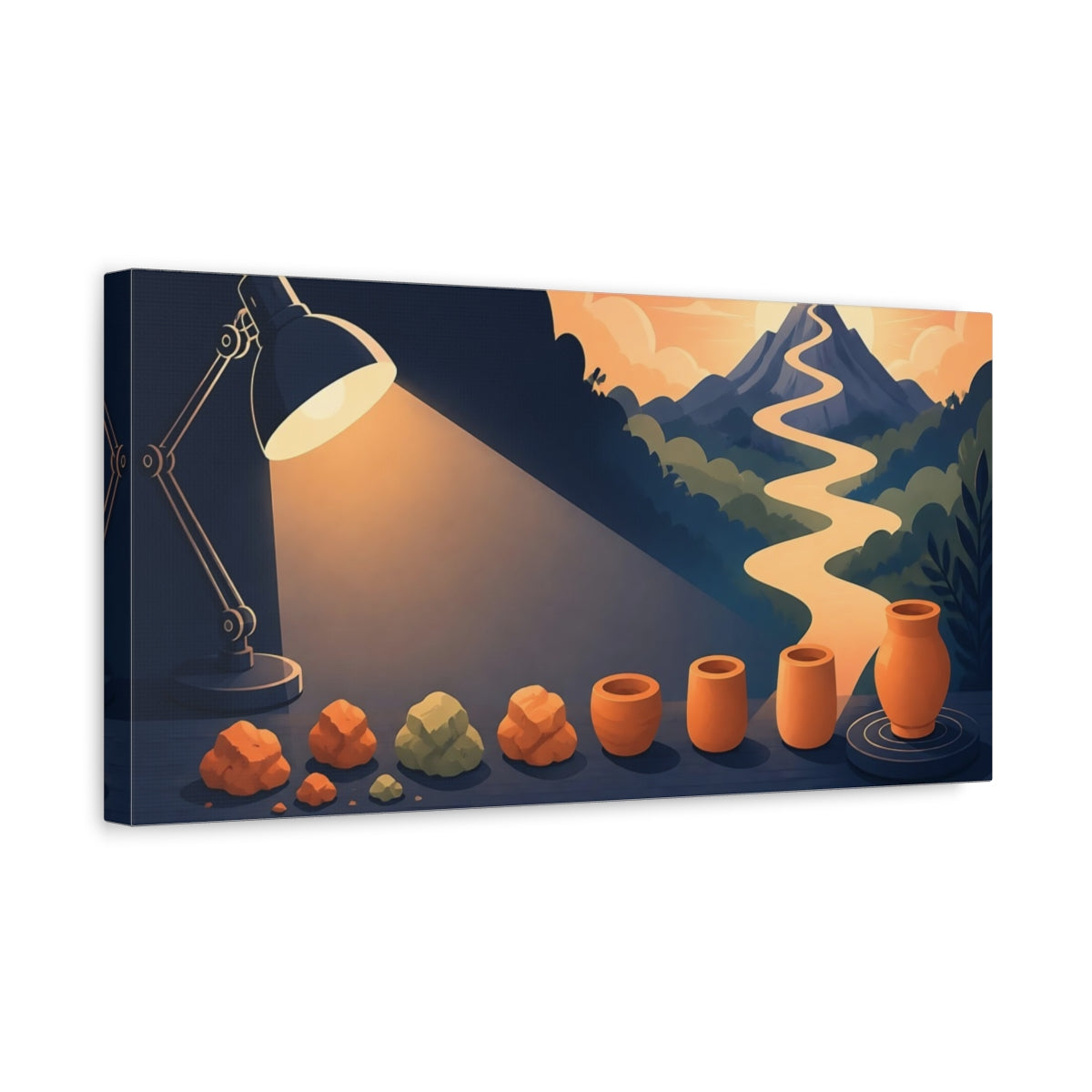 Side Mockup 3. Mountain Path Motivation shown as canvas print
