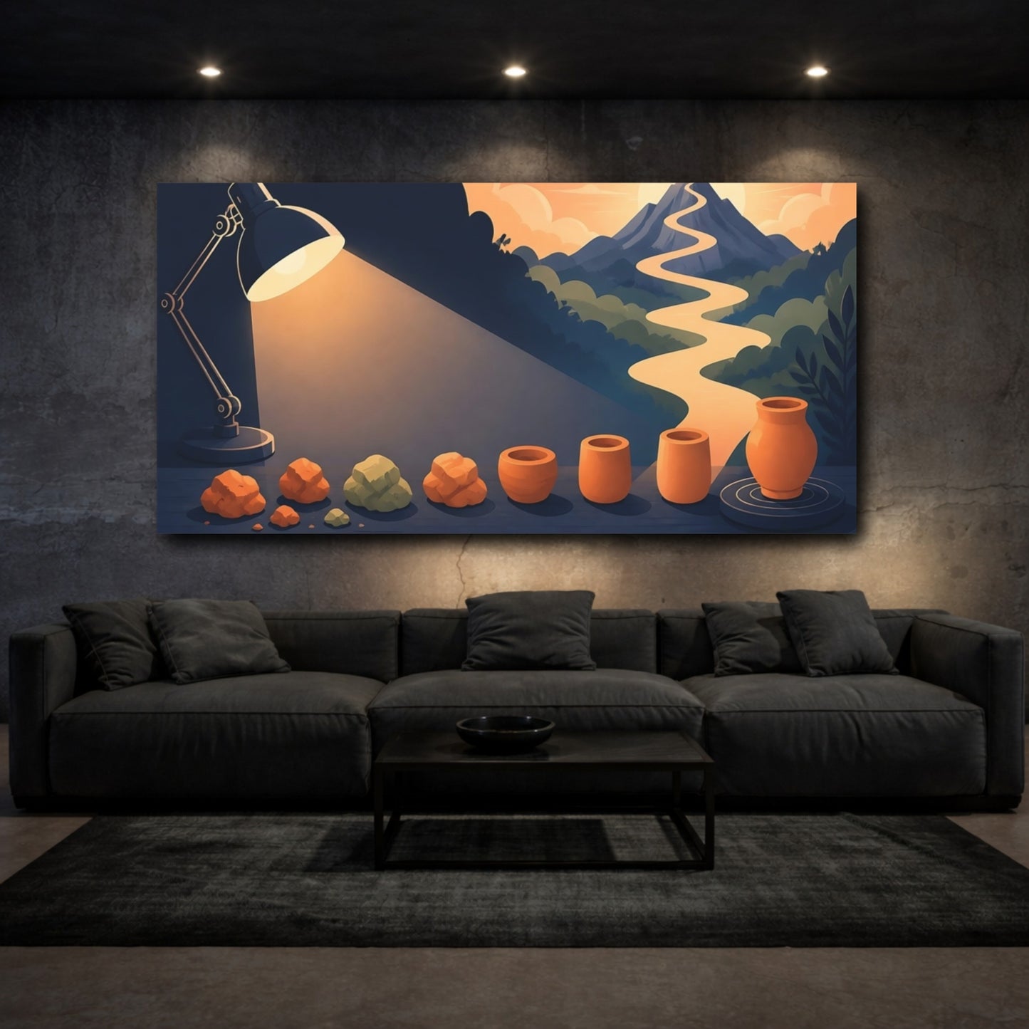 Mockup 3. Mountain Path Motivation shown as canvas print