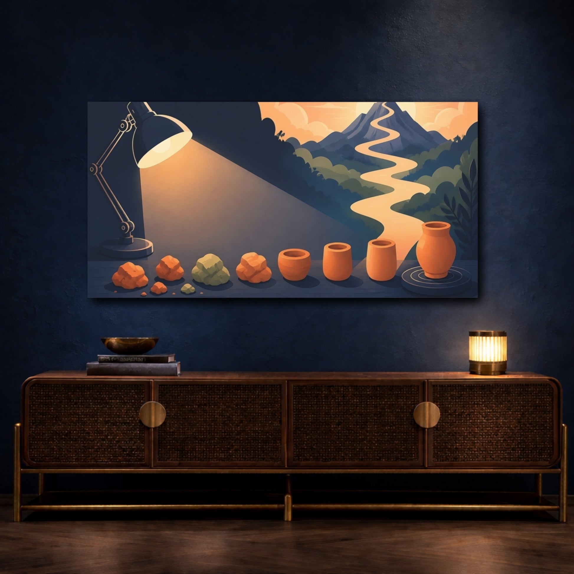 Mockup 4. Mountain Path Motivation shown as canvas print