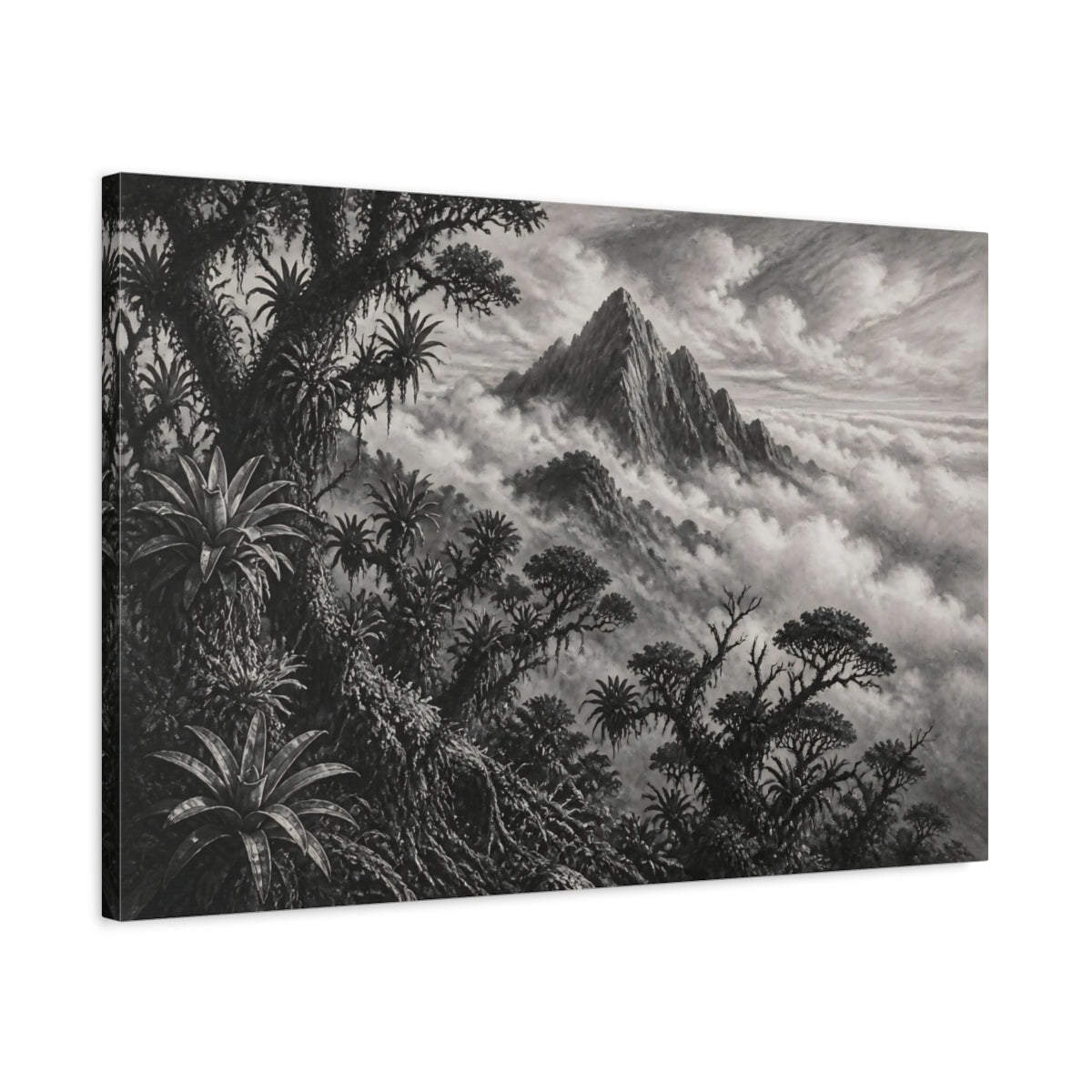 Side Mockup 2. Mountain Peak Landscape shown as canvas print