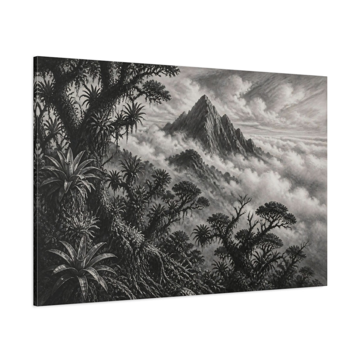 Side Mockup 1. Mountain Peak Landscape shown as canvas print