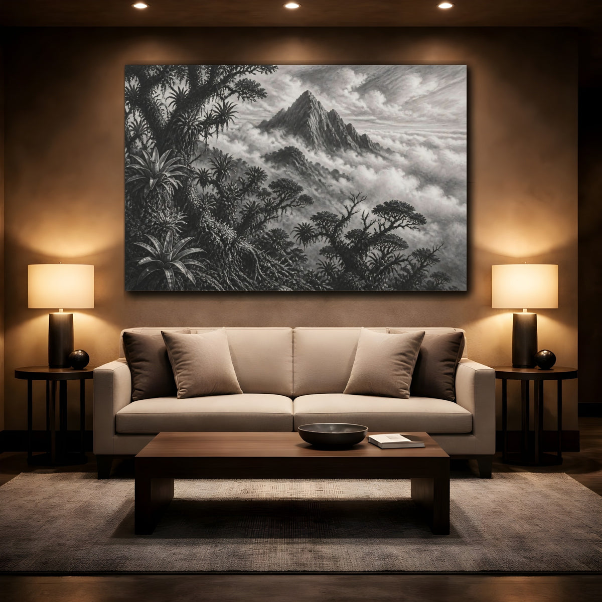Mockup 2. Mountain Peak Landscape shown as canvas print