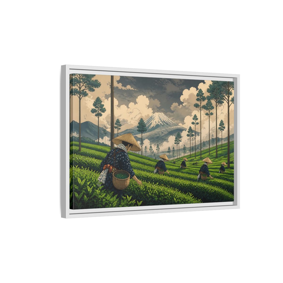 Side Mockup 1. Mountain Tea Harvest shown as framed canvas print
