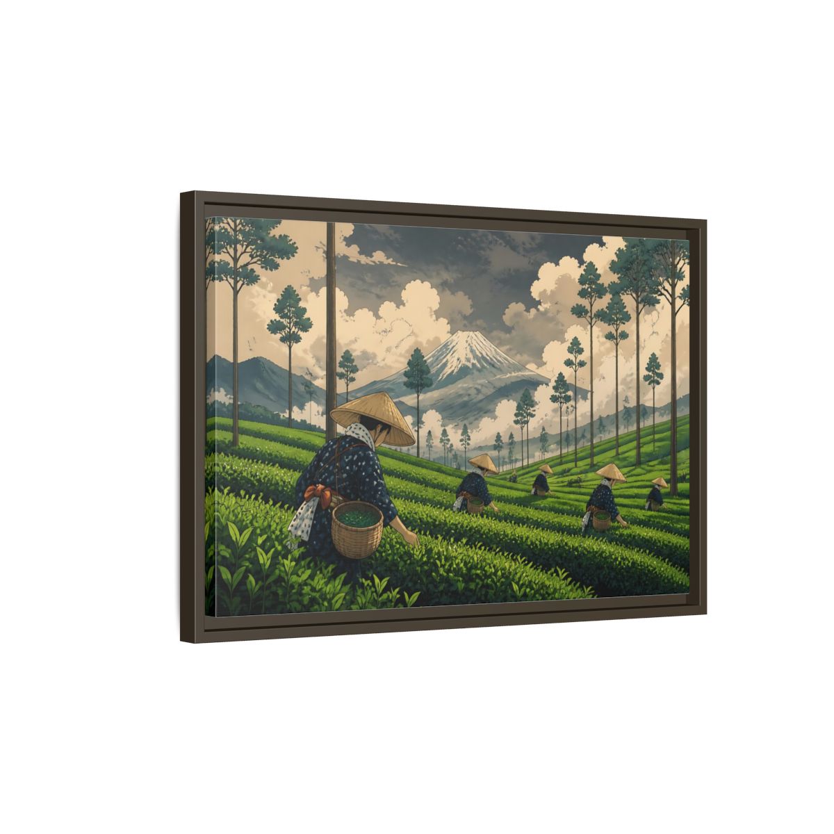 Side Mockup 2. Mountain Tea Harvest shown as framed canvas print