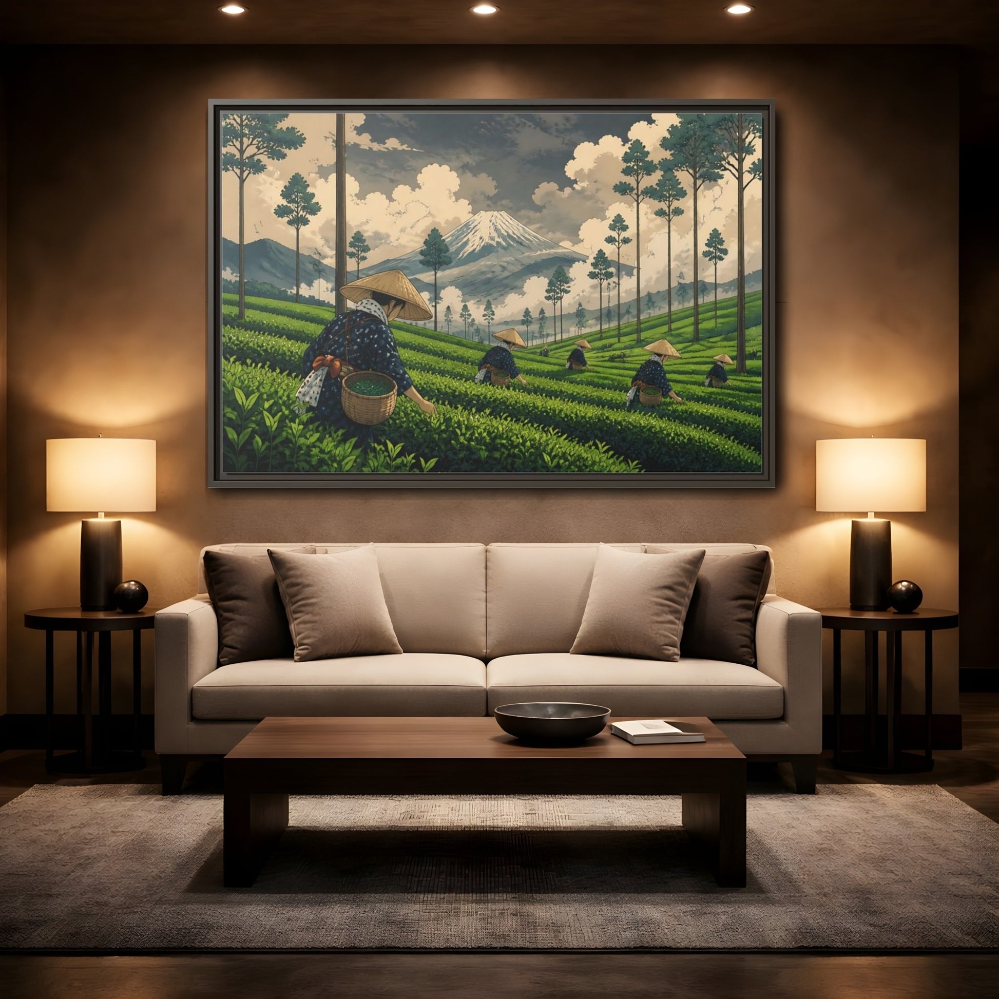 Mockup 2. Mountain Tea Harvest shown as framed canvas print