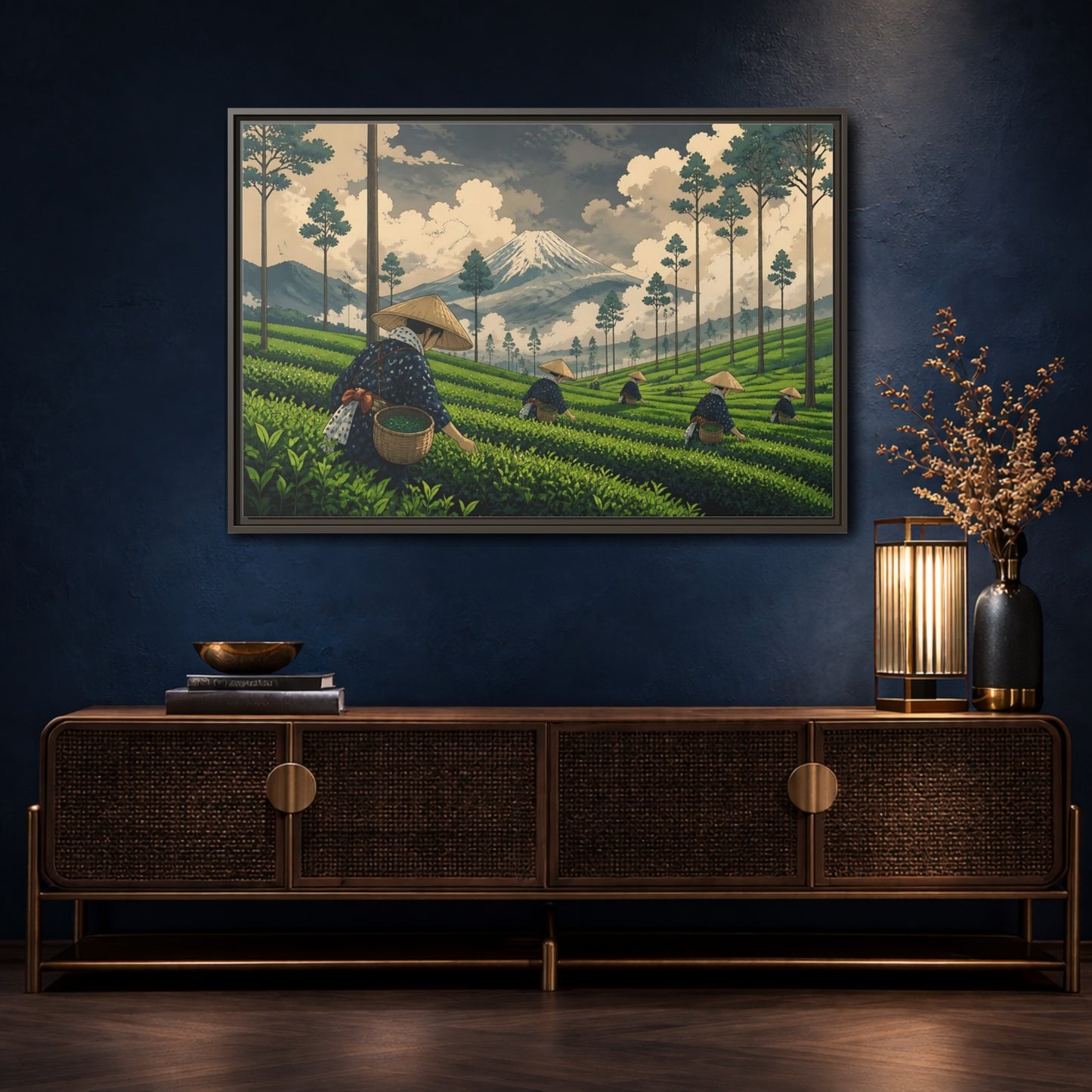 Mockup 4. Mountain Tea Harvest shown as framed canvas print