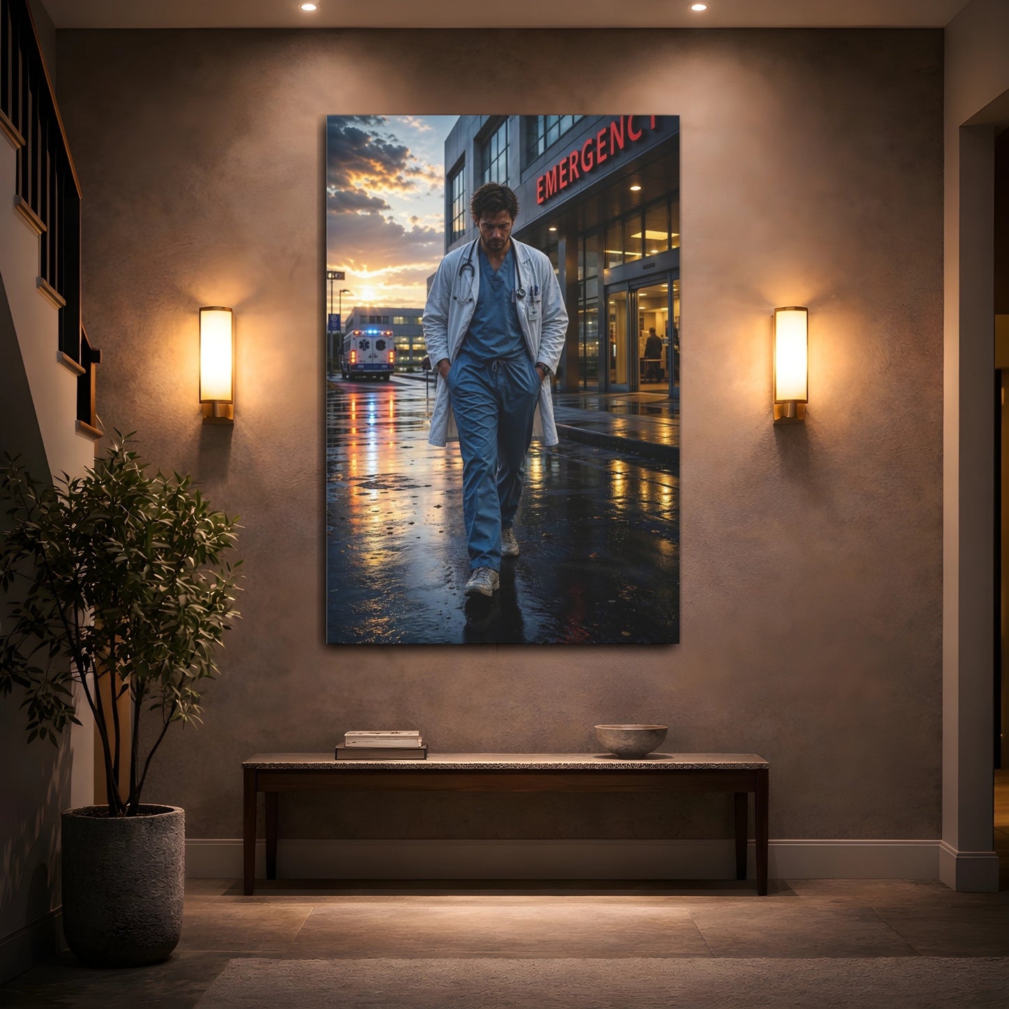 Movies Doctor At Sunset Canvas Wall Art Print - Dramatic Office, Study Area shown as canvas wall art