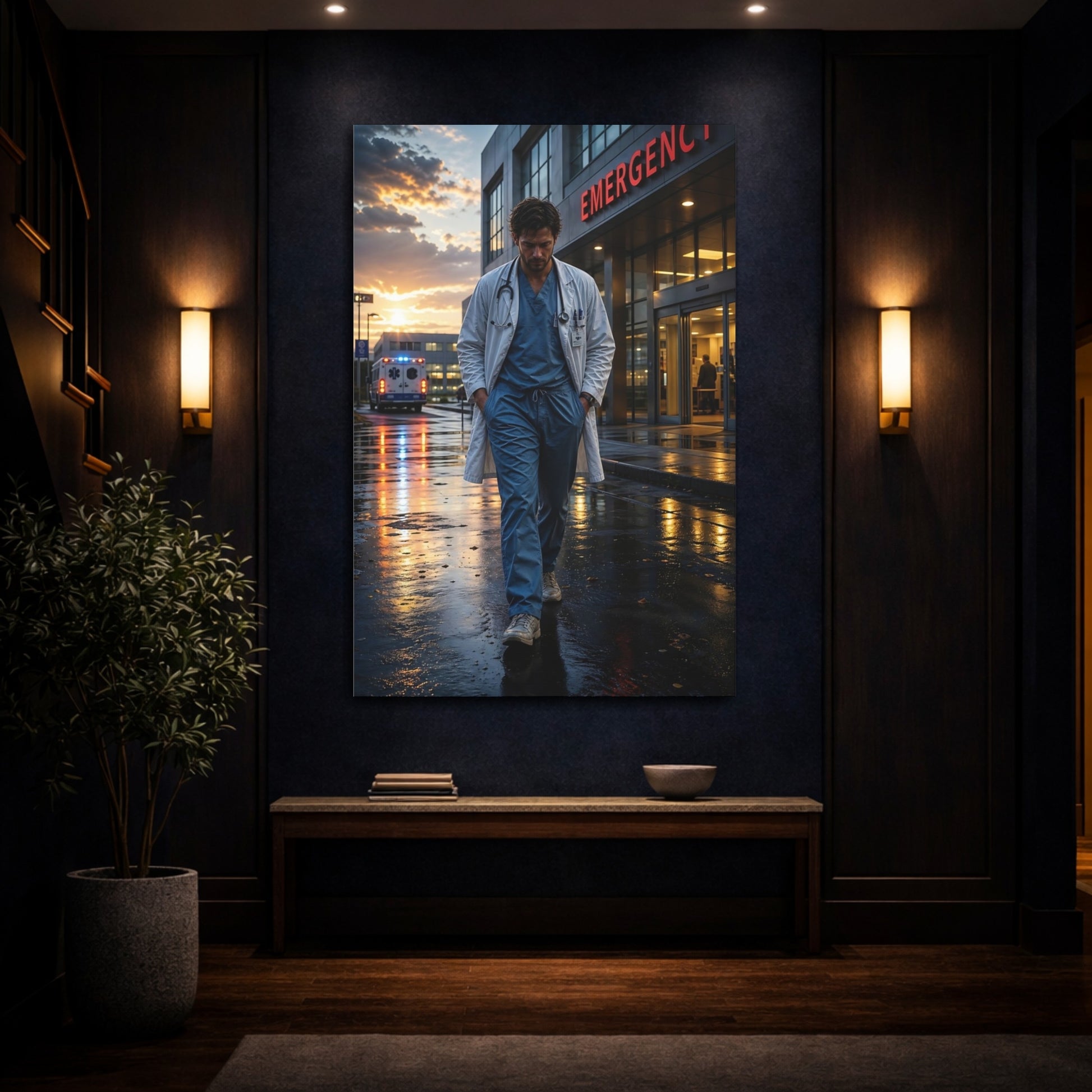 Movies Doctor At Sunset Canvas Wall Art Print - Dramatic Office, Study Area shown as canvas wall art