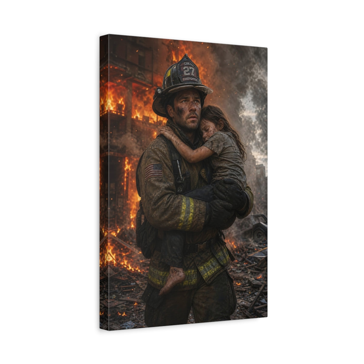 Movies Firefighter Rescue Heroic Canvas Wall Art Print - Dramatic Living Room, Above Console Table shown as canvas wall art