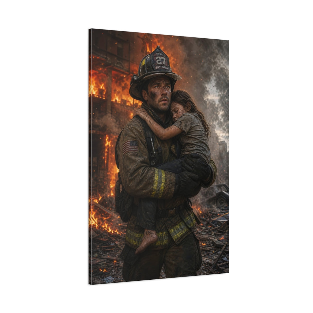 Movies Firefighter Rescue Heroic Canvas Wall Art Print - Dramatic Living Room, Above Console Table shown as canvas wall art