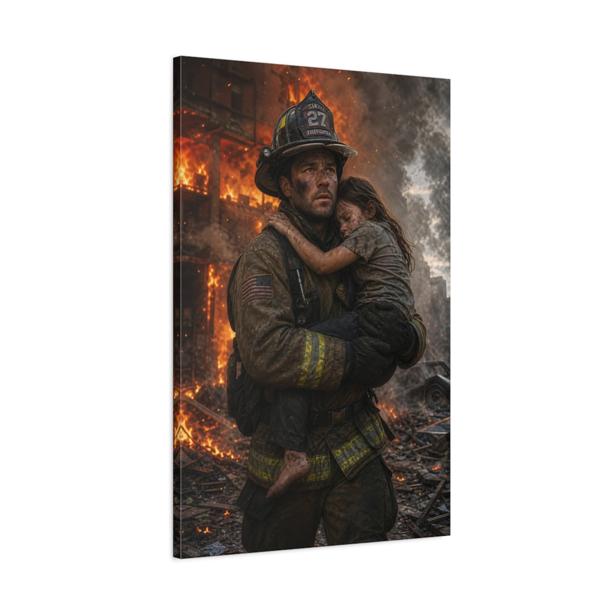 Movies Firefighter Rescue Heroic Canvas Wall Art Print - Dramatic Living Room, Above Console Table shown as canvas wall art