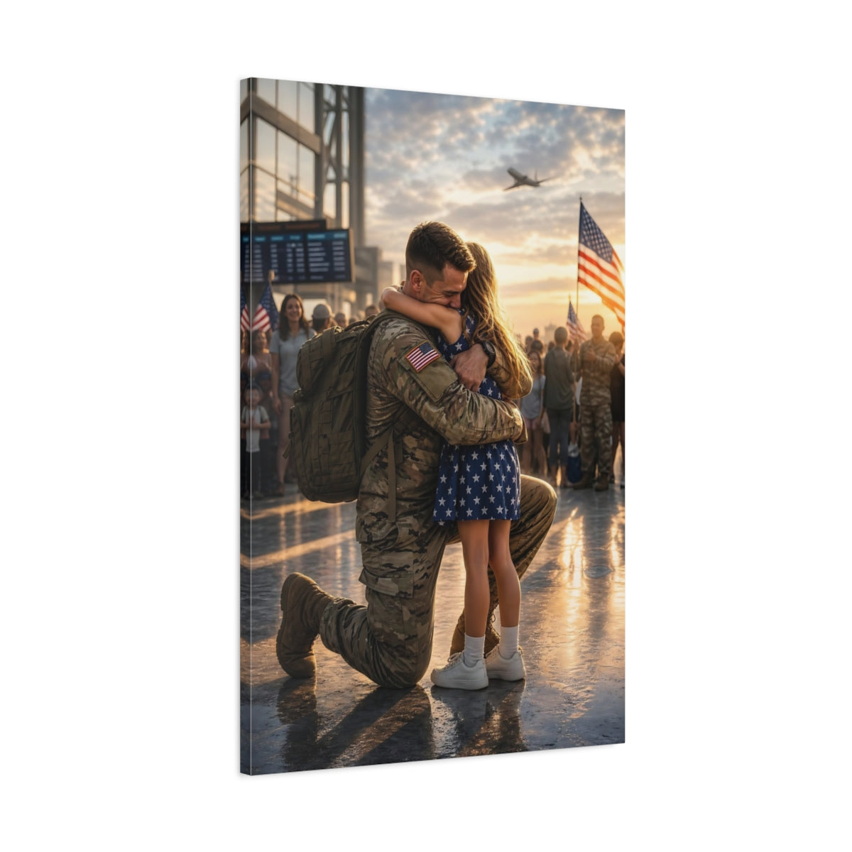 Movies Soldier Child Golden Hour Canvas Wall Art Print - Cinematic Living Room shown as canvas wall art