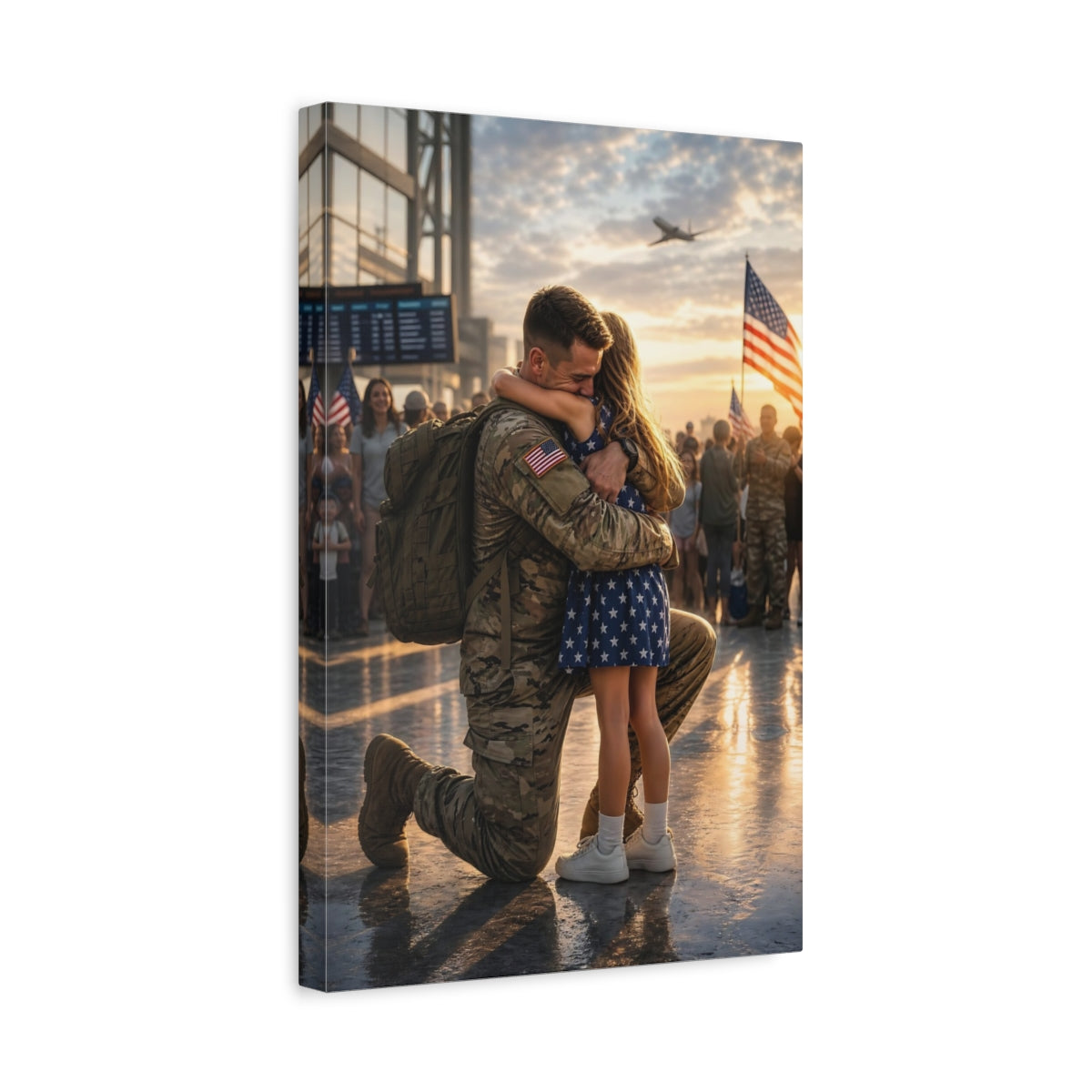 Movies Soldier Child Golden Hour Canvas Wall Art Print - Cinematic Living Room shown as canvas wall art