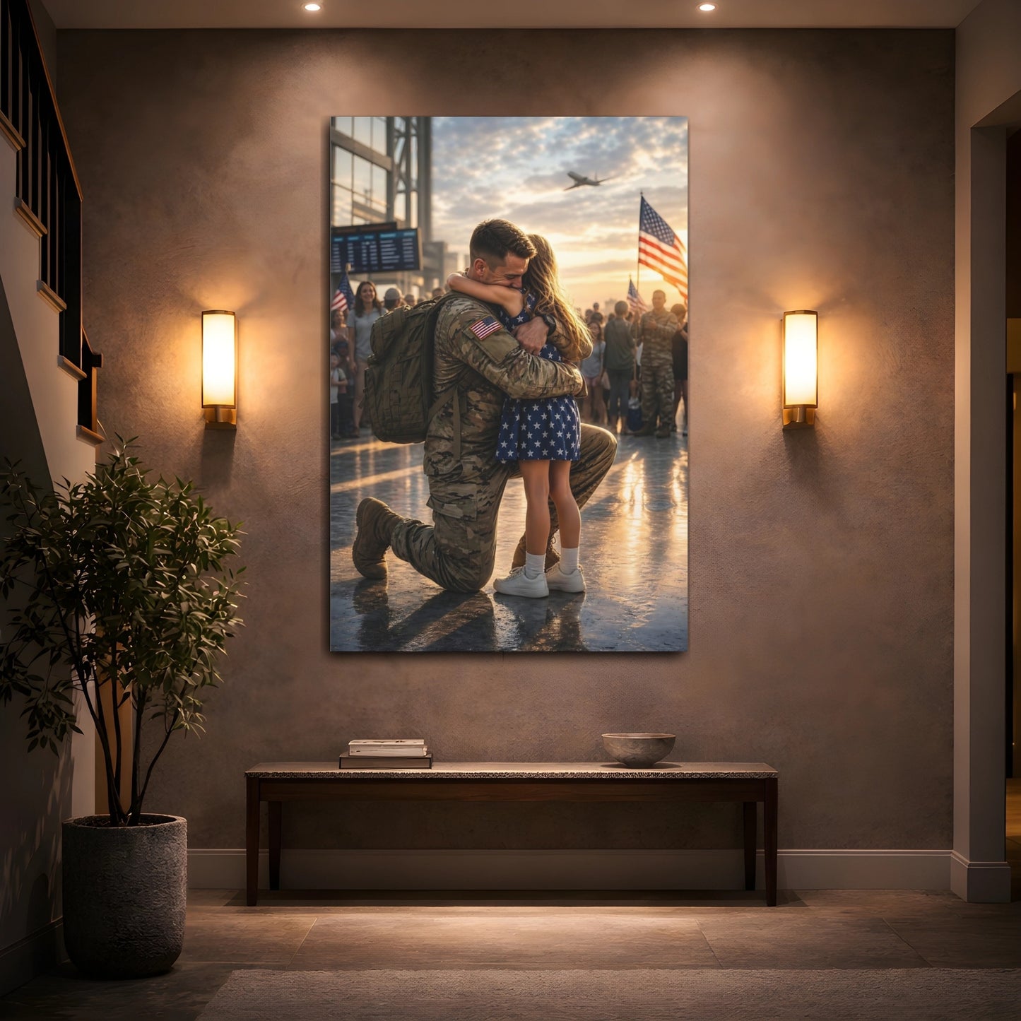Movies Soldier Child Golden Hour Canvas Wall Art Print - Cinematic Living Room shown as canvas wall art