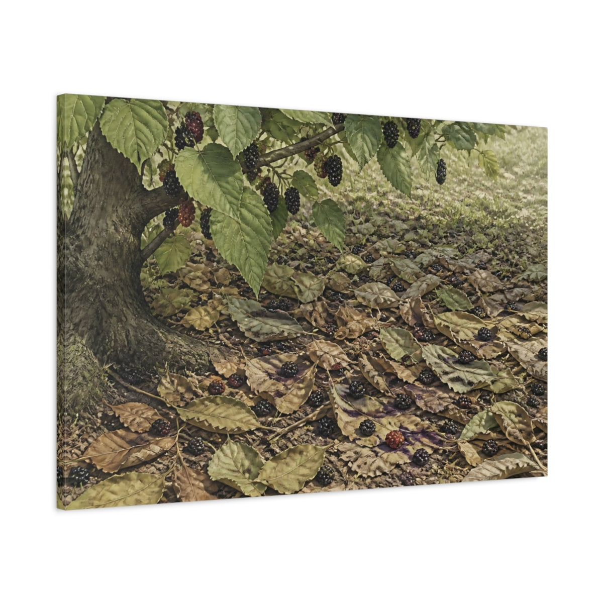 Main Mockup. Mulberries Beneath Garden Tree shown as canvas print