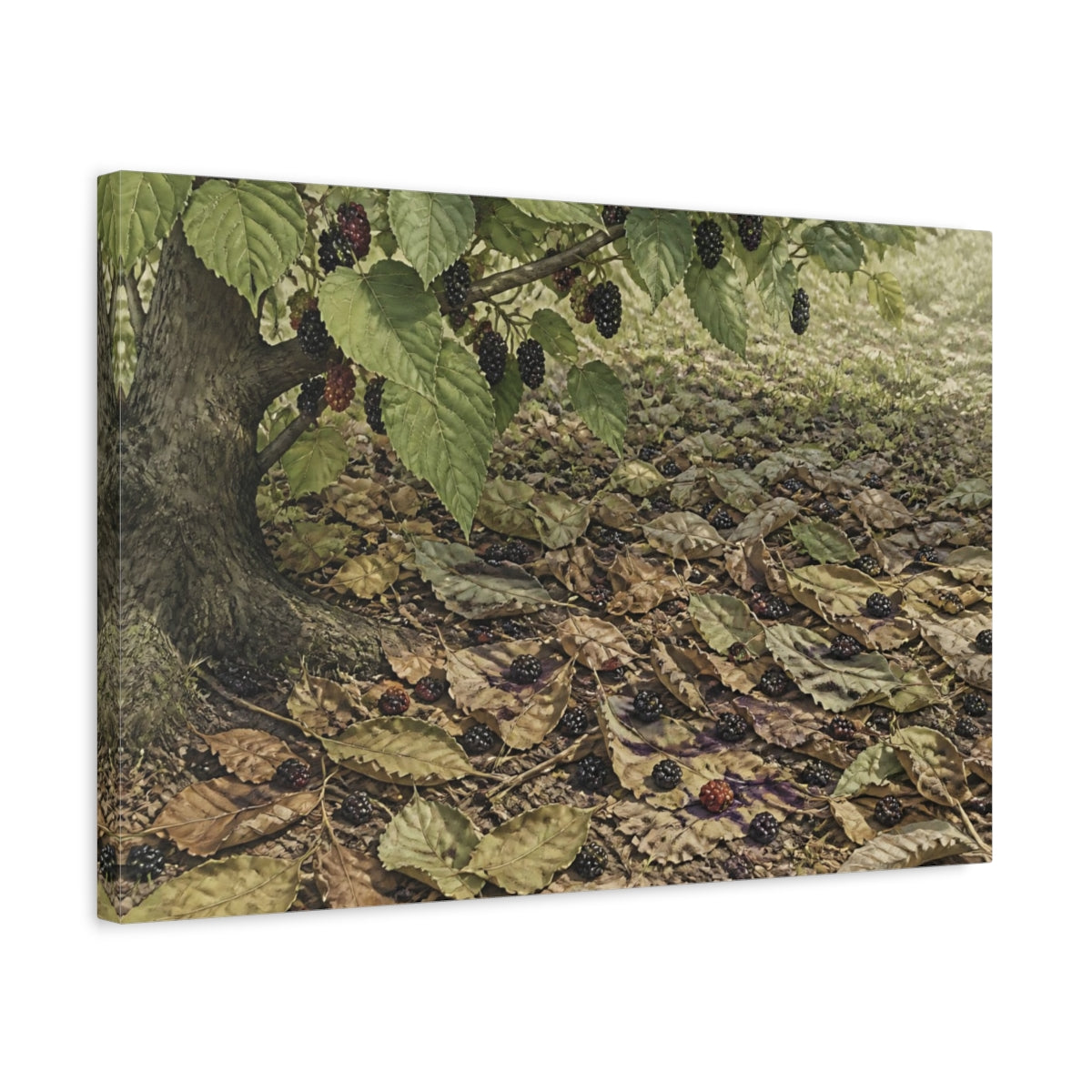 Side Mockup 3. Mulberries Beneath Garden Tree shown as canvas print