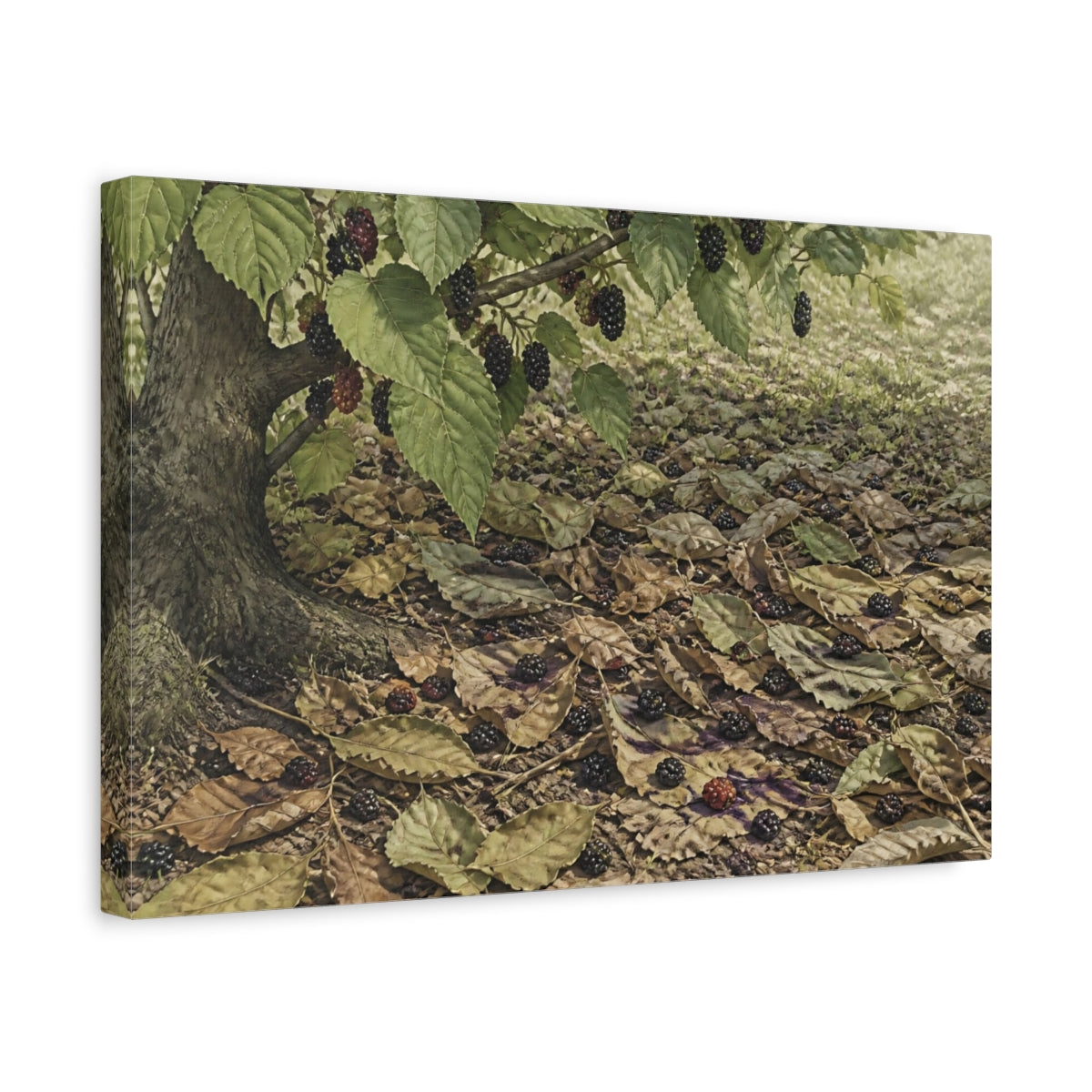 Side Mockup 4. Mulberries Beneath Garden Tree shown as canvas print