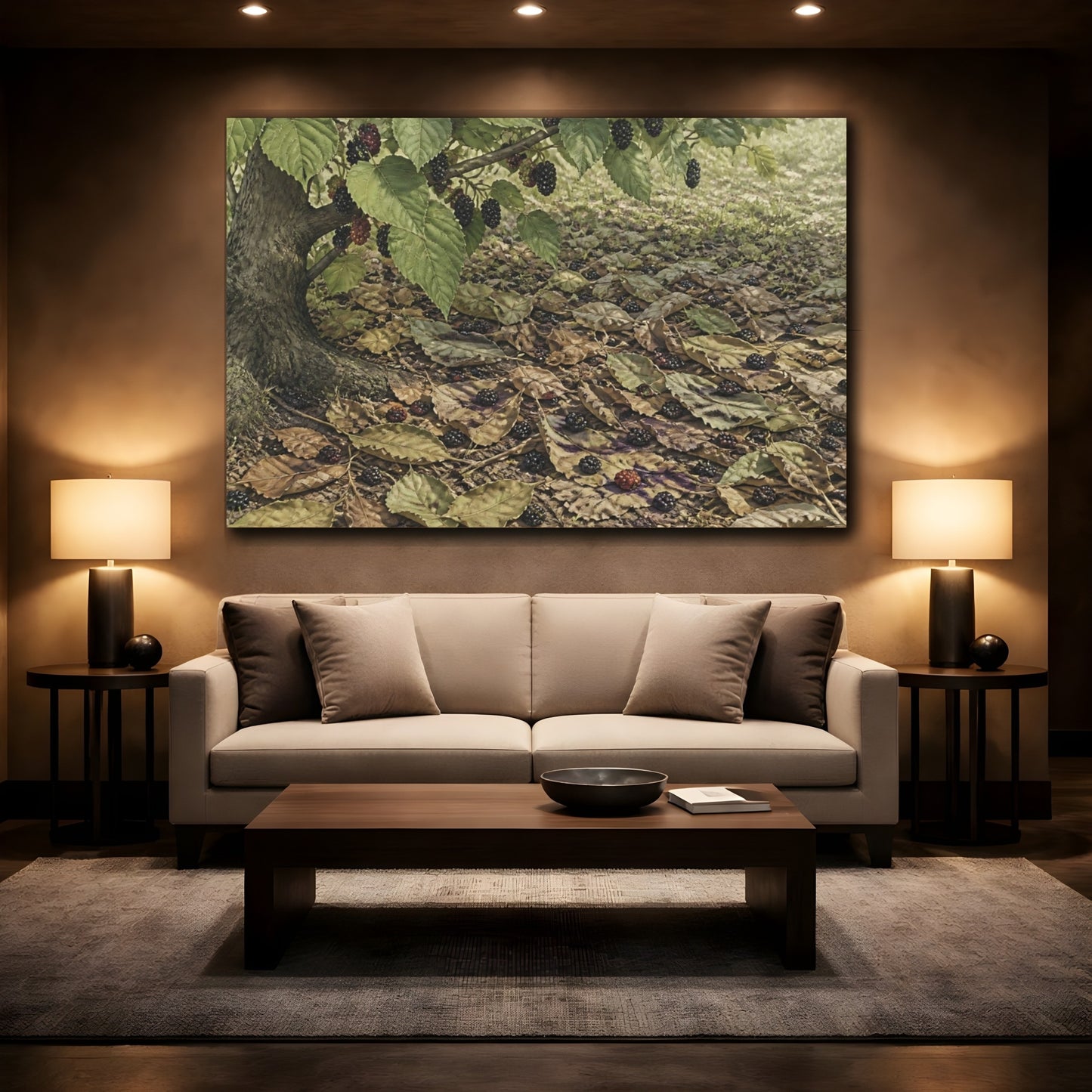 Mockup 2. Mulberries Beneath Garden Tree shown as canvas print