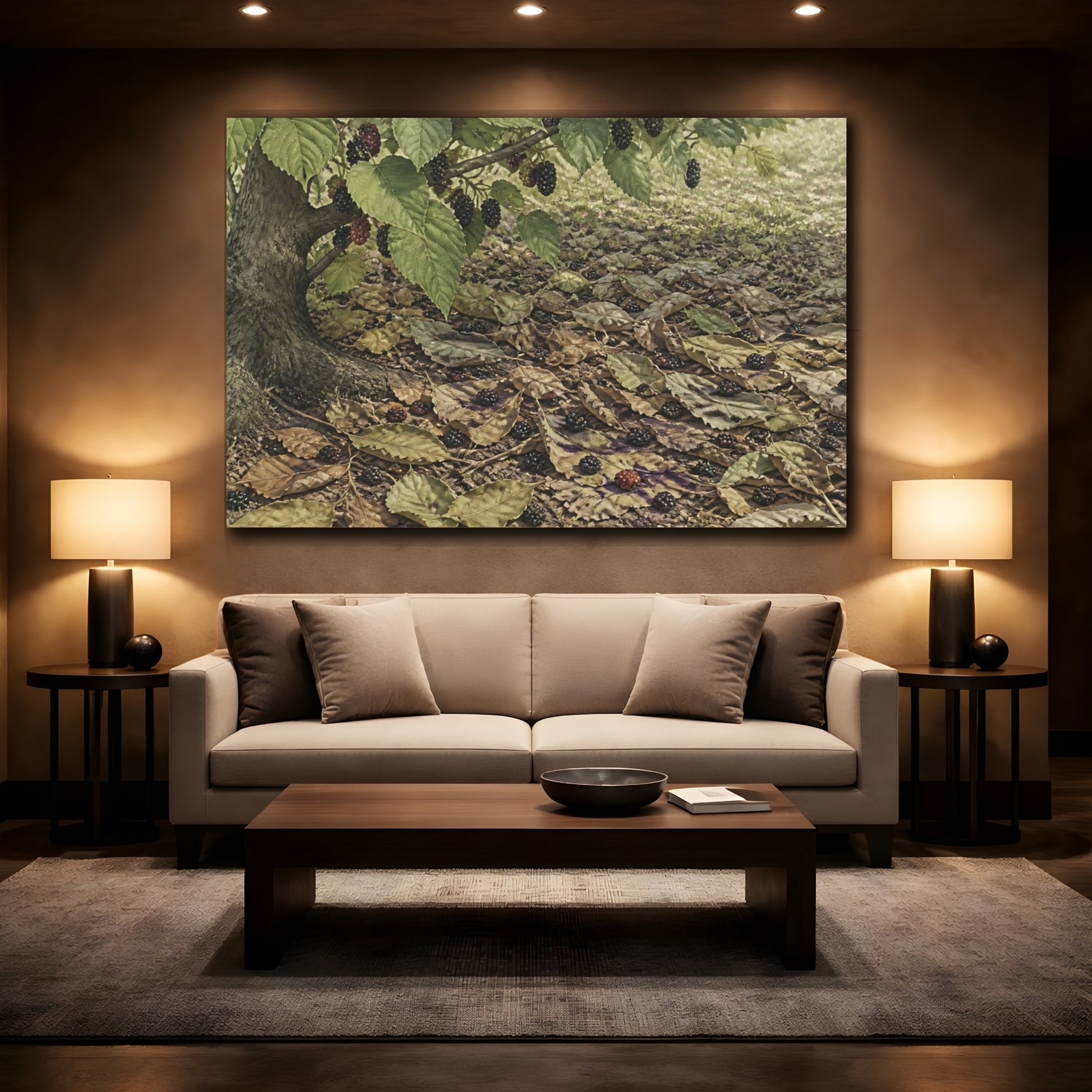 Mockup 2. Mulberries Beneath Garden Tree shown as canvas print