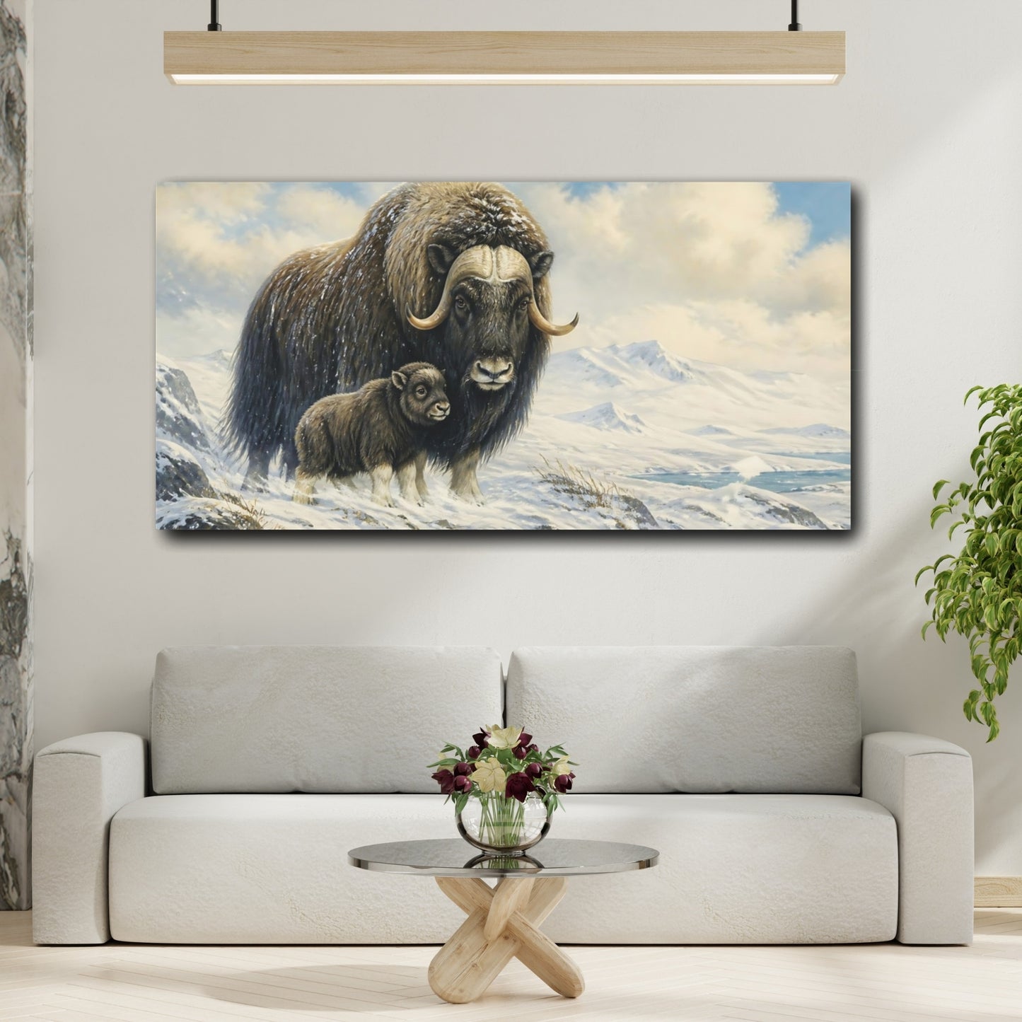 Mockup 2. Musk Ox Mother And Calf shown as canvas print