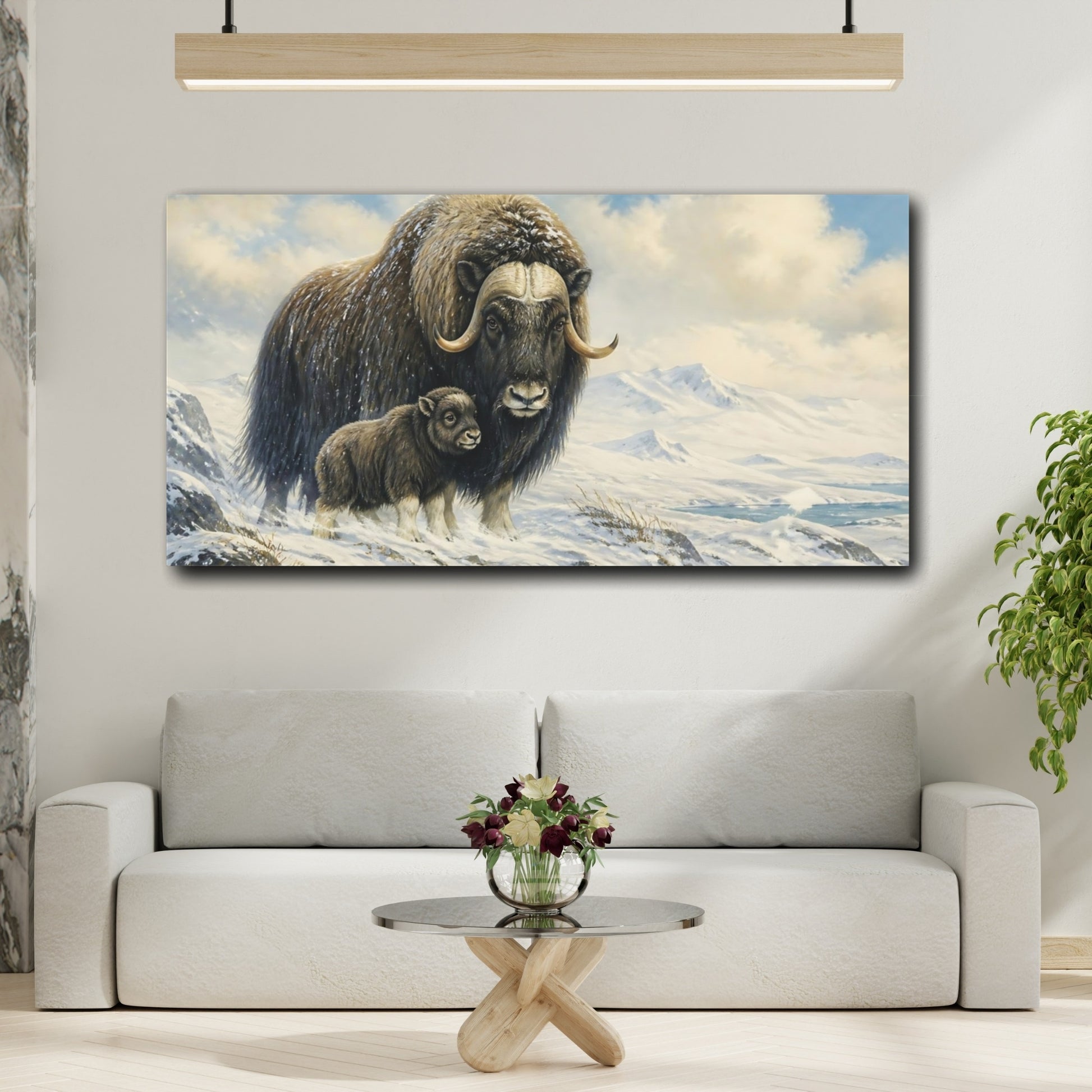 Mockup 2. Musk Ox Mother And Calf shown as canvas print