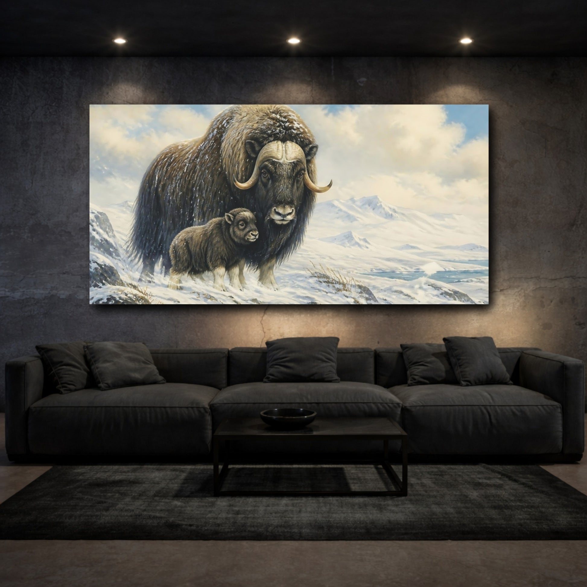 Mockup 3. Musk Ox Mother And Calf shown as canvas print