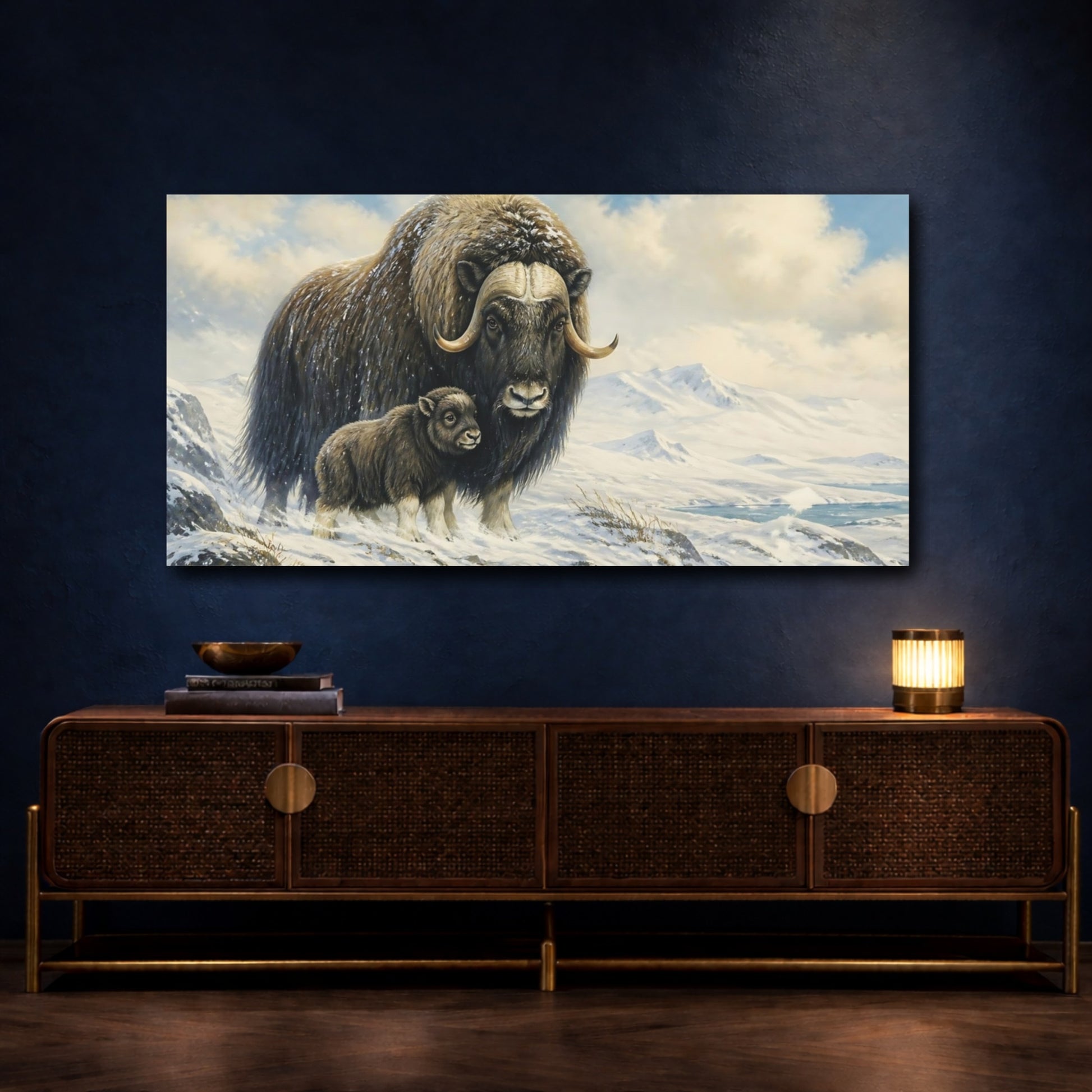 Mockup 4. Musk Ox Mother And Calf shown as canvas print