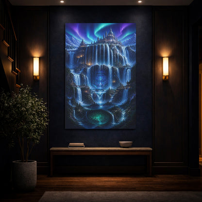 Mockup 4. Mystic Waterfall Castle shown as canvas print
