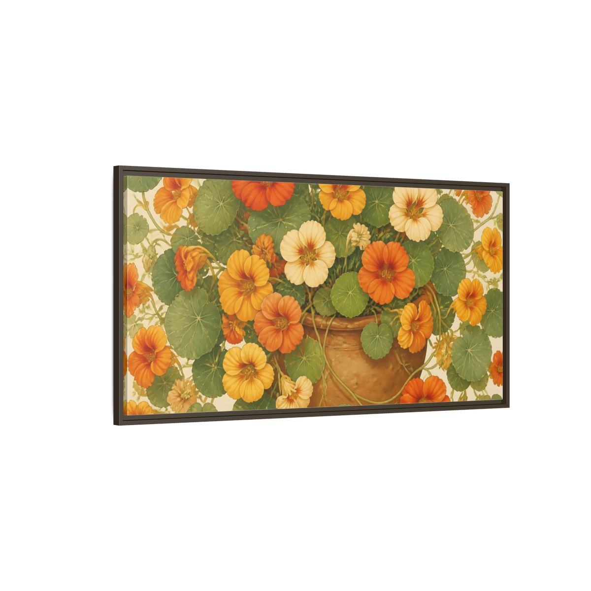 Side Mockup 4. Nasturtiums In Clay Pot shown as framed canvas print