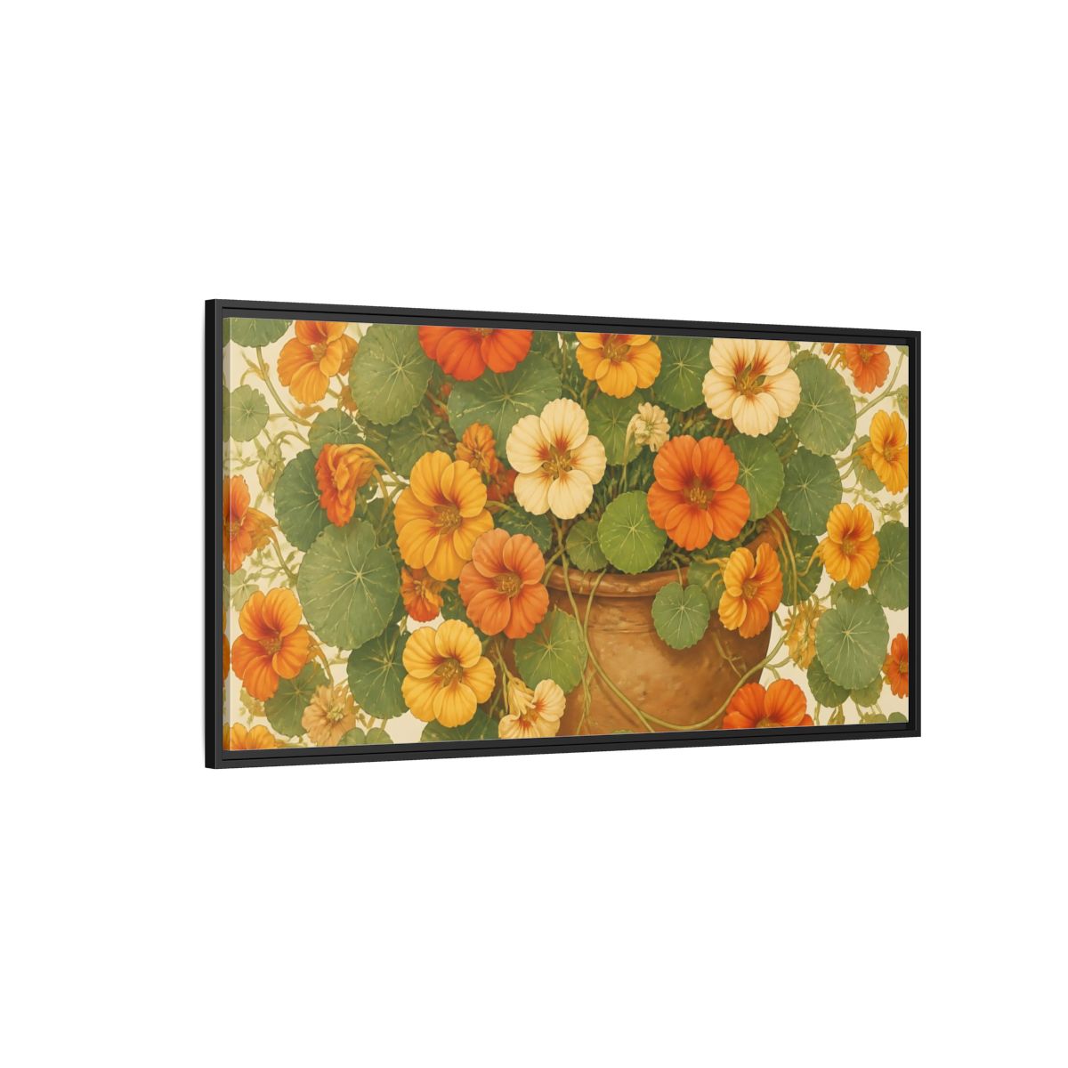 Side Mockup 5. Nasturtiums In Clay Pot shown as framed canvas print