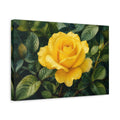 Side Mockup 4. Naturalist Gouache Illustration Single Yellow Rose Against Shadow Leaves shown as stretched canvas wall art