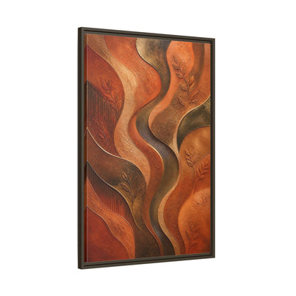 Main Mockup. Nature Abstract Foliage Bronze And Terracotta shown as stretched canvas wall art