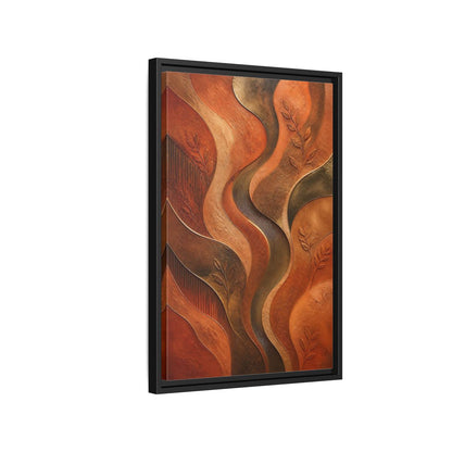 Side Mockup 3. Nature Abstract Foliage Bronze And Terracotta shown as stretched canvas wall art