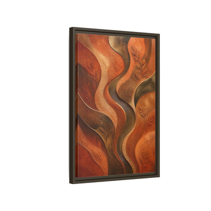 Side Mockup 2. Nature Abstract Foliage Bronze And Terracotta shown as stretched canvas wall art
