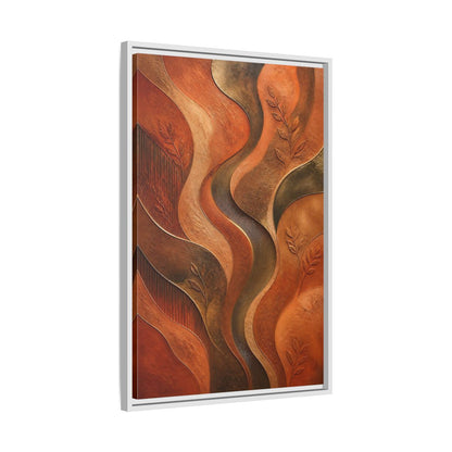 Side Mockup 10. Nature Abstract Foliage Bronze And Terracotta shown as stretched canvas wall art