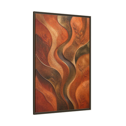 Side Mockup 8. Nature Abstract Foliage Bronze And Terracotta shown as stretched canvas wall art