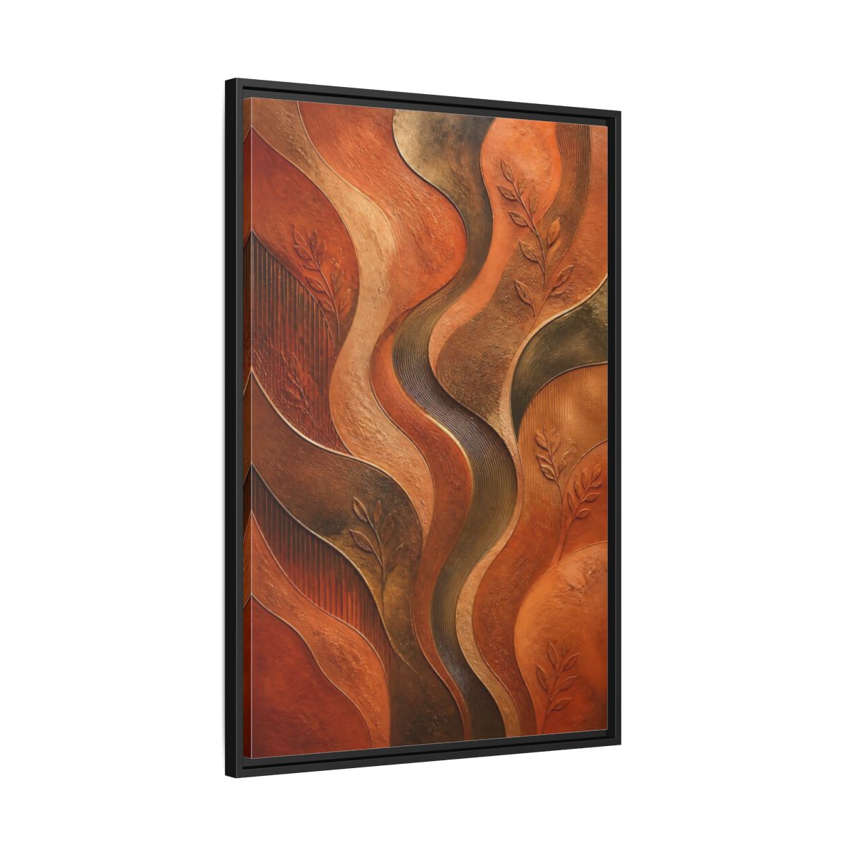 Side Mockup 13. Nature Abstract Foliage Bronze And Terracotta shown as stretched canvas wall art