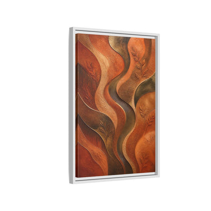 Side Mockup 1. Nature Abstract Foliage Bronze And Terracotta shown as stretched canvas wall art
