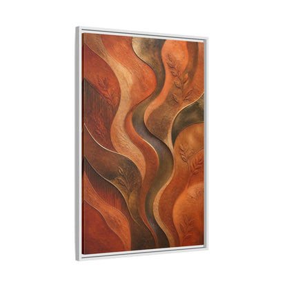 Side Mockup 9. Nature Abstract Foliage Bronze And Terracotta shown as stretched canvas wall art
