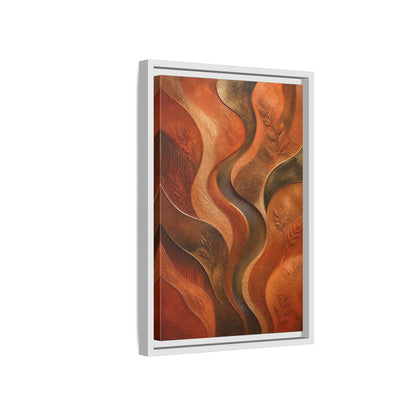 Side Mockup 4. Nature Abstract Foliage Bronze And Terracotta shown as stretched canvas wall art