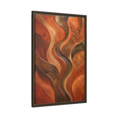 Side Mockup 11. Nature Abstract Foliage Bronze And Terracotta shown as stretched canvas wall art