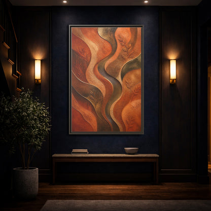 Mockup 4. Nature Abstract Foliage Bronze And Terracotta shown as stretched canvas wall art