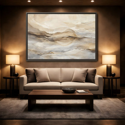 Mockup 2. Nature Abstract Landscape Earthy Neutrals shown as stretched canvas wall art