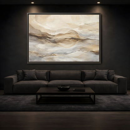 Mockup 3. Nature Abstract Landscape Earthy Neutrals shown as stretched canvas wall art